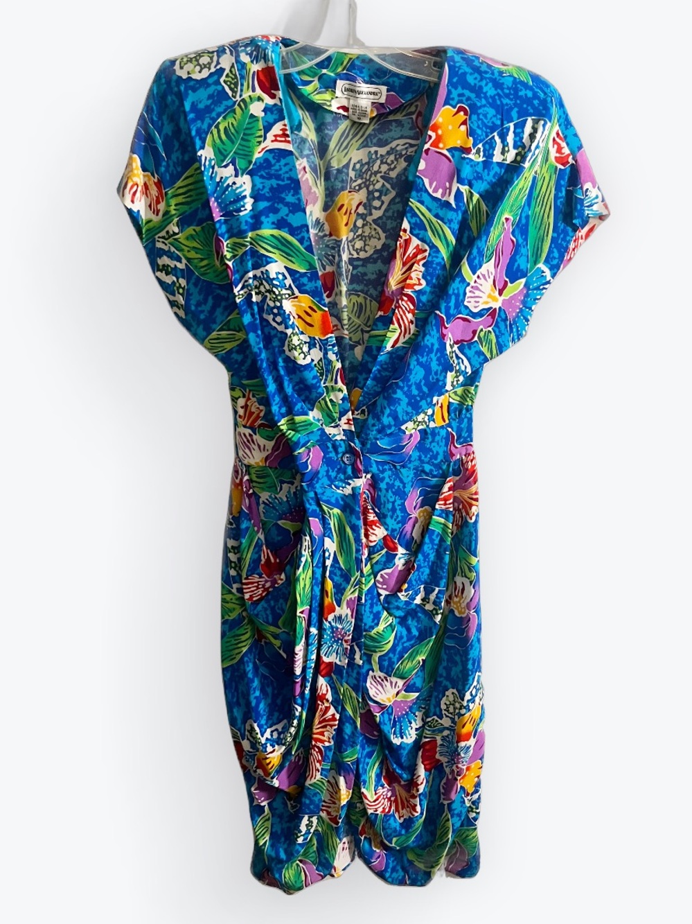 Vintage Laura Alexandra 100% Silk Tropical Floral Dress Size 10 Blue Resort